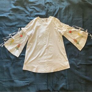 Flower Embroidered White Women's Top